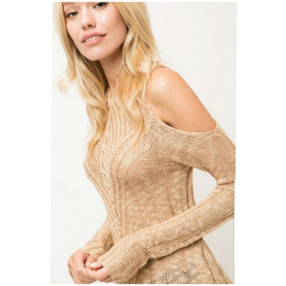 KNIT COLD SHOULDER SWEATER